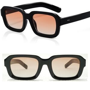 Unisex Black Peach Gradient Chunky Rectangle Retro 90s Fashion Style Sunglasses